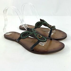 Very Volatile Size 10 Bohemian Beaded Embellished Leather Sandals EUC